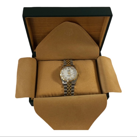 Men’s Rolex Oyster Watch with 10 Diamonds & White Face, Date, 18K Gold + Steel - Picture 3 of 16